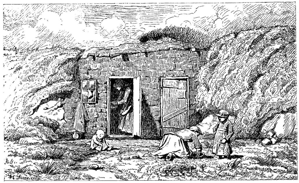 En indgravning på heden. Xylografi 1887. Gengivet efter Dansk bondeliv i forrige århundrede (1975)